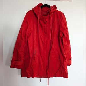 Eileen Fisher Red Nylon Packable Rain Parka XL Minimalist Quiet Luxury Outdoor